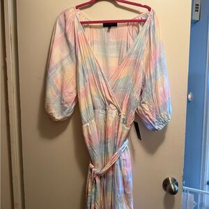 Eloquii Multicolor Long Sleeve Wrap Dress
